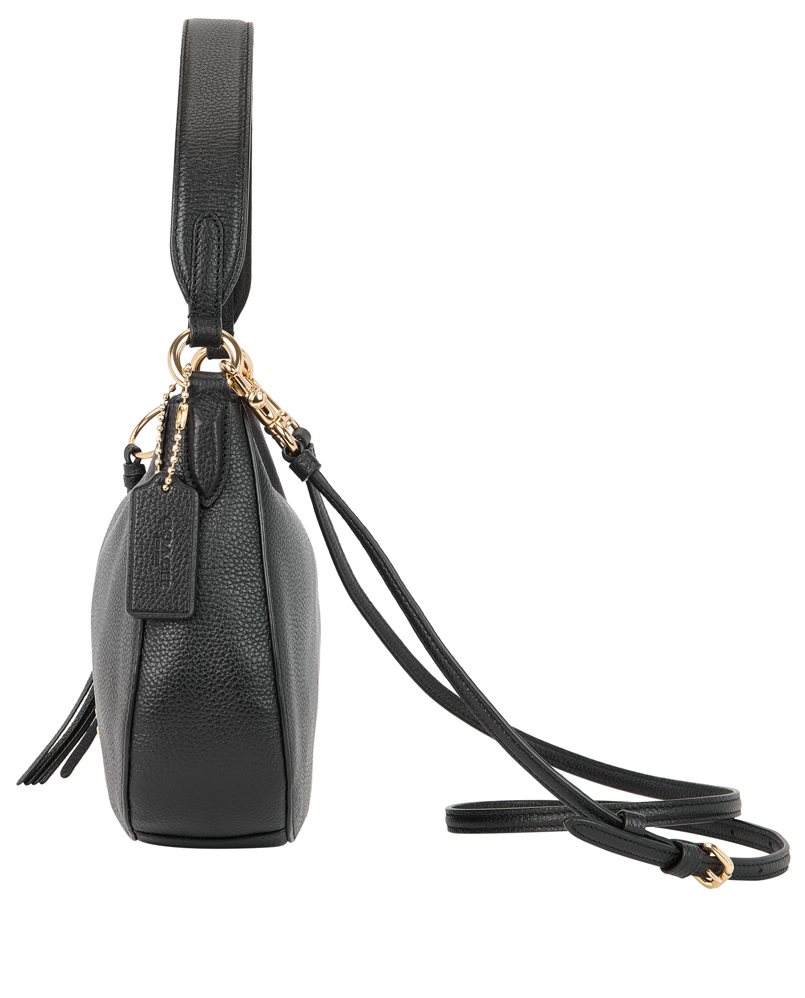 Zip Top Shoulder Bag, &pound;150, Handbags, Black, Leather, Bottom view